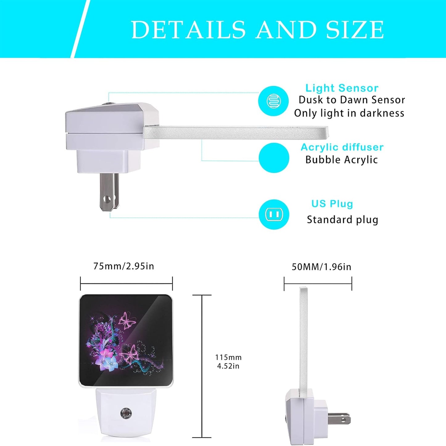 Butterfly Night Light,Fantasy Butterflies Fairy Plug in Night Lights 0.5W Sleep Friendly for Boys Girls Led Night Light Dusk to Dawn Sensor Nightlight for Stairway/Hallway/Bedroom