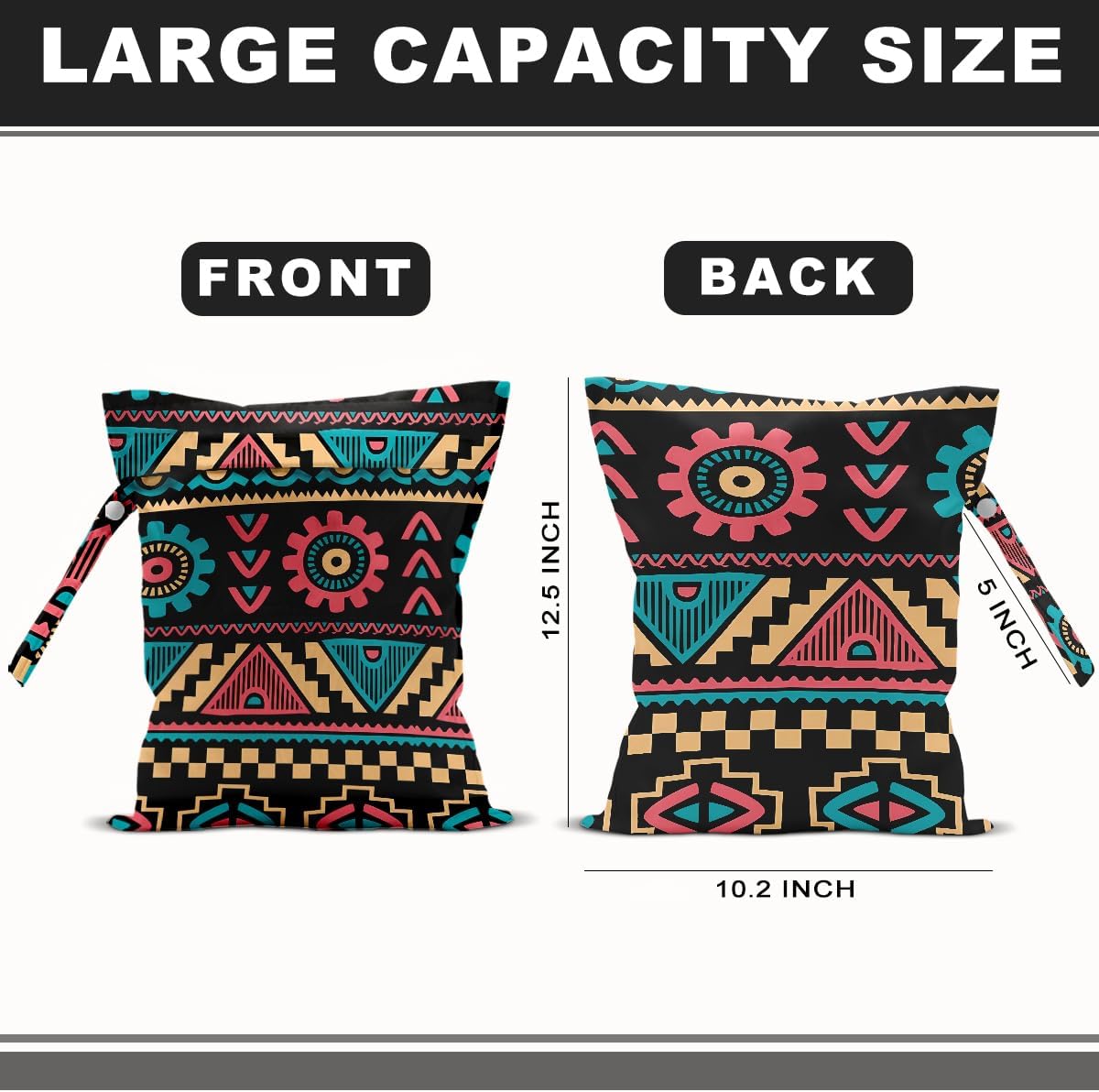 2Pcs Ethnic Print Wet Bags, Wet Dry Bag Reusable Zipper Pouch for Swimsuit, Diapers, Travel, Pool, Beach, Dirty Yoga Gym Clothes, Toiletries, Waterproof Birthday Christmas Gifts