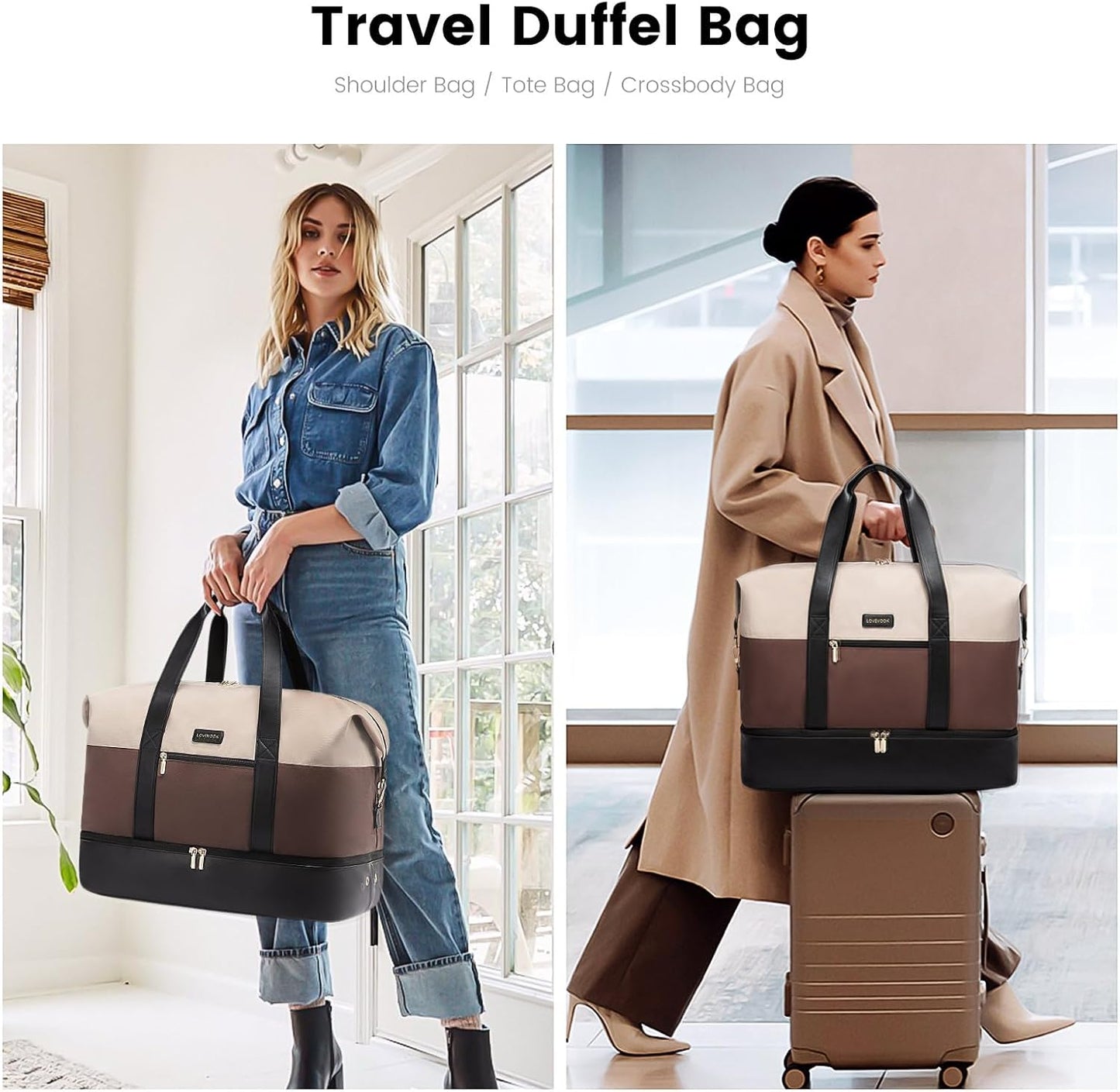 LOVEVOOK Weekender Bag, Large Travel Duffel Bag for Women with 2 Packing Cubes, Carry on Overnight Bag with Shoe Compartment, Mom Hospital Bags for Labor and Delivery