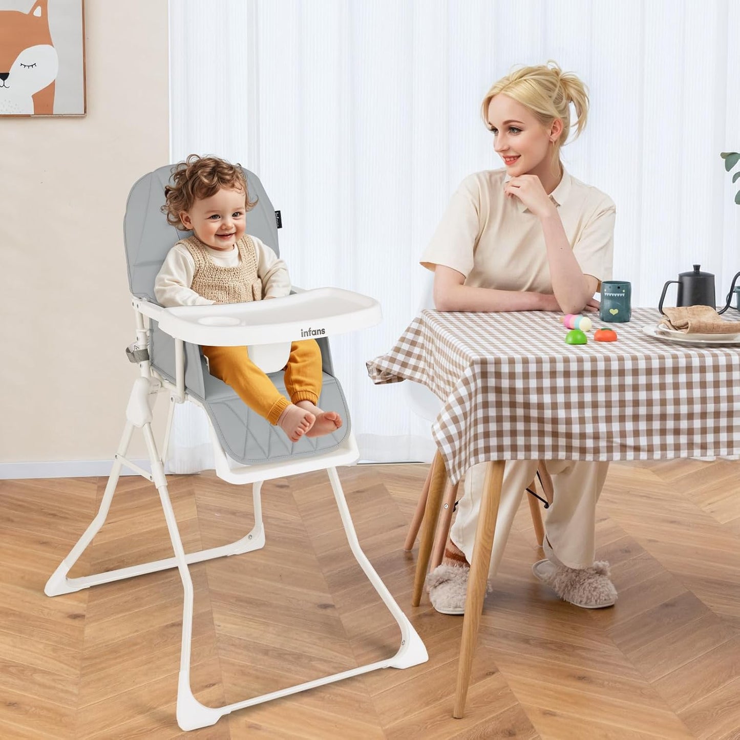 INFANS Baby High Chair, Quick Folding Portable Highchair for Babies and Toddlers with Adjustable Footrest Removable Dishwasher Tray PU Seat, Compact Highchairs for Baby Age 6-36 Months (Grey)