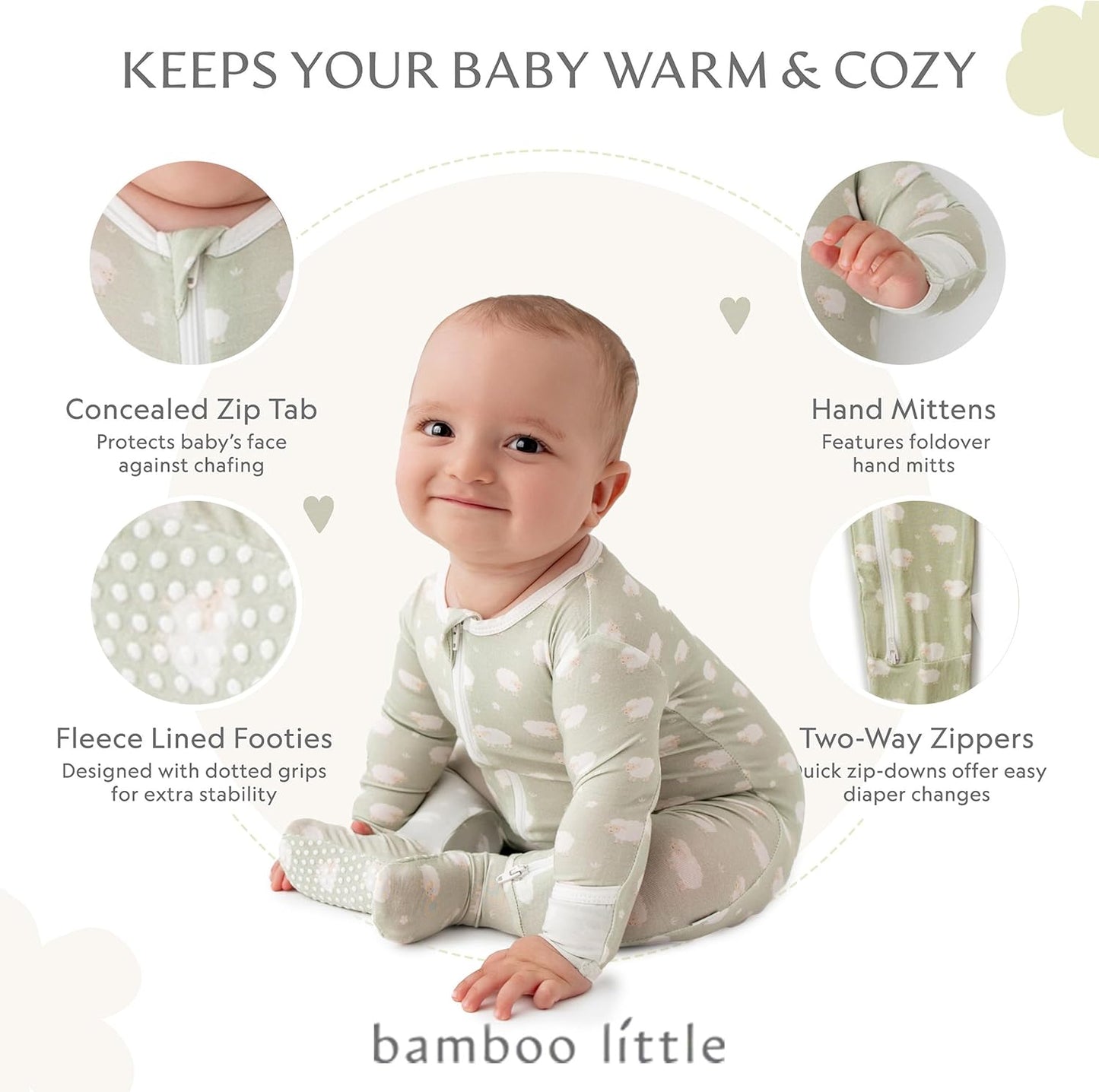 Bamboo Little Soft Baby Footie Pajamas, Baby Clothes, Newborn Sleepers, 95% Viscose and 5% Spandex, 0-24 Months