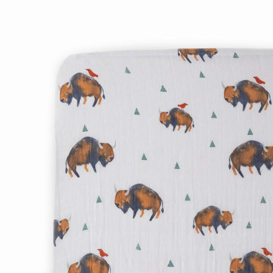 Little Unicorn Premium Crib Sheet | Breathable & Super-Soft Muslin Fabric (Bison)