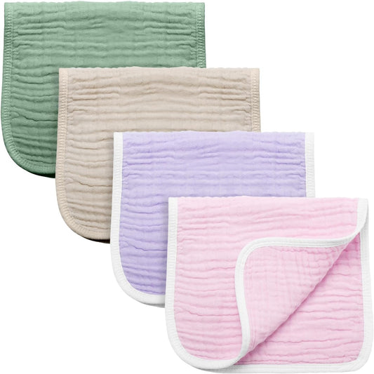 Synrroe Burp Cloths Large, Muslin Burp Cloths for Baby Girls and Boys, Pack of 4 Extra Absorbent and Soft Muslin, 6 Layers 20 by 10 Inches 100% Cotton (Mix 4 Pack Pink Green)