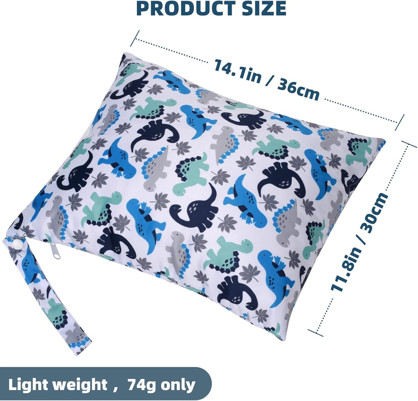 2pcs Cloth Diaper Wet Dry Bags Waterproof Reusable with Two Zippered Pockets Travel Beach Pool Daycare Soiled Baby Items Yoga Gym Bag for Swimsuits or Wet Clothes-Cute Animal,Dinosaur