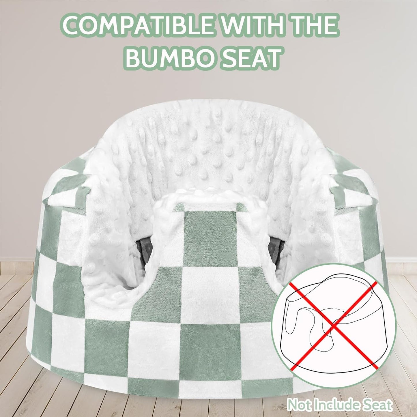 DILIMI Minky Seat Cover Compatible with Bumbo Seat, Removable Ultra Soft Comfortable Warm Seat Slipcover for Baby Girl and Boy, Green Checkered