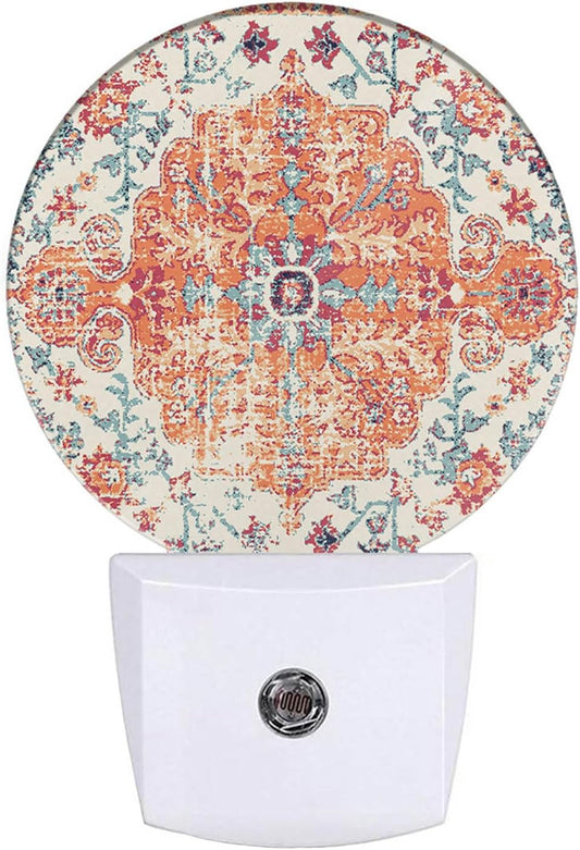 Boho Mandala Night Light Vintage Floral Flowers Carpet Pattern Night Lights Plug into Wall 0.5W LED Lighting Auto on/Off for Hallway Stairway Kitchen Home Decor