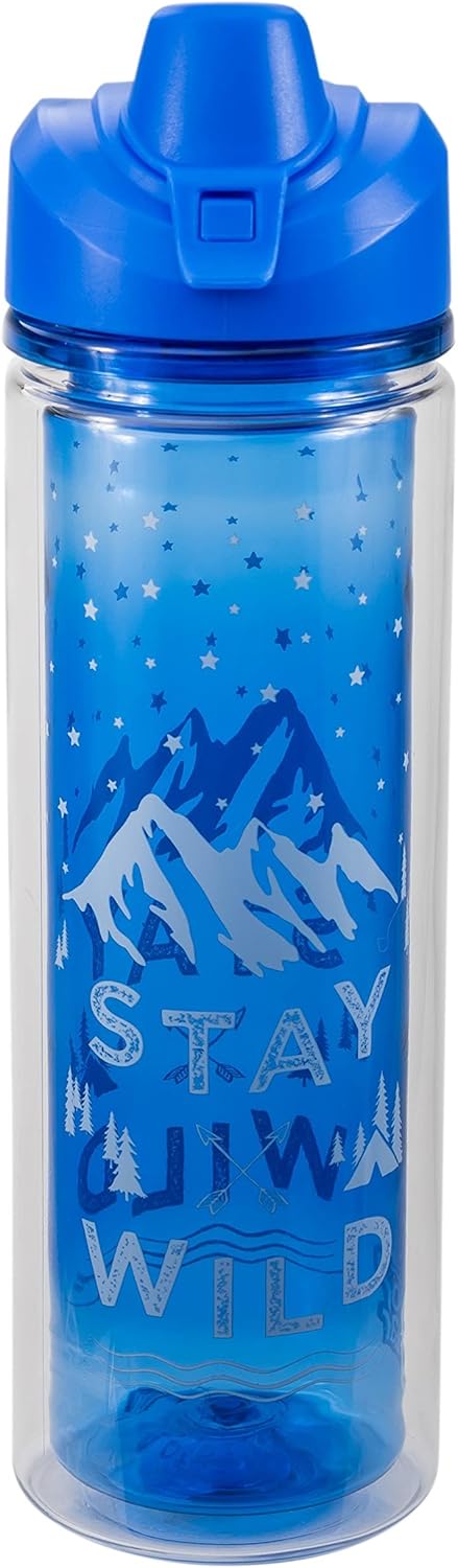 COOL GEAR Essence Chugger Water Bottle with Wide Mouth & Flip Up Design | Double-Wall Insulation and Carry Loop For Easy On-The-Go Use (2-Pack, 20 oz, Stay Wild/Fierce)