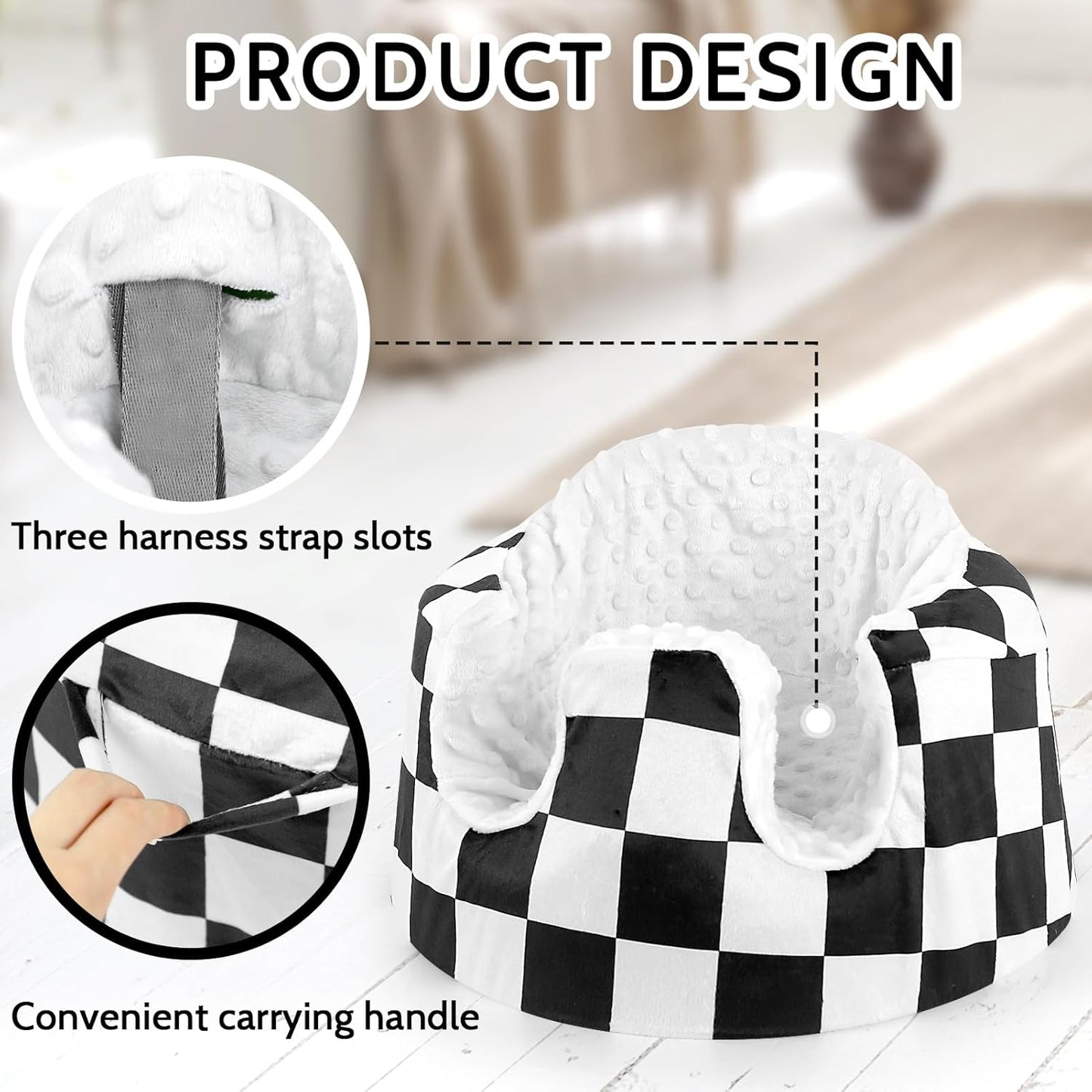 DILIMI Minky Seat Cover Compatible with Bumbo Seat, Removable Ultra Soft Comfortable Warm Seat Slipcover for Baby Girl and Boy, Black Checkered
