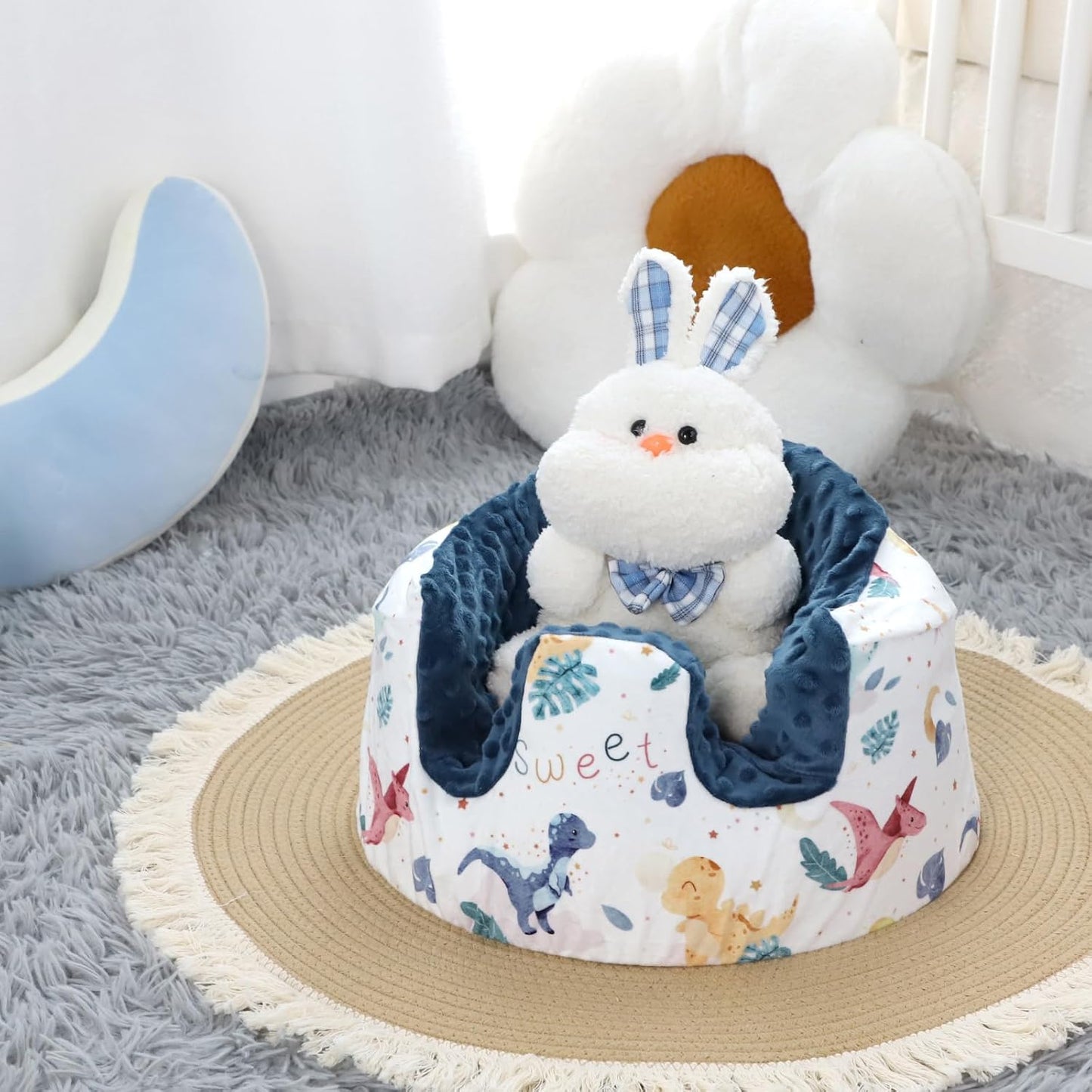 DILIMI Minky Seat Cover Compatible with Bumbo Seat, Removable Ultra Soft Comfortable Warm Seat Slipcover for Baby Girl and Boy, Star Dinosaur