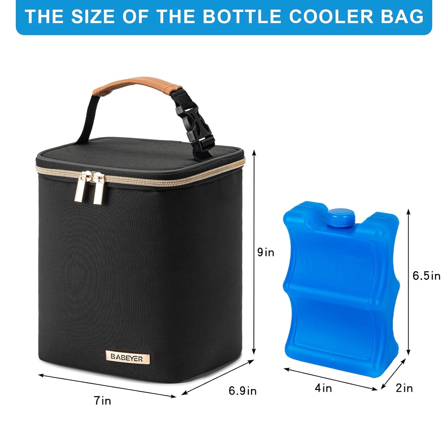 Breastmilk Cooler Bag with Ice Pack Fits 4 Baby Bottles Up to 9 Ounce, Baby Bottle Cooler Bag Suitable for Nursing Mom Daycare, Black
