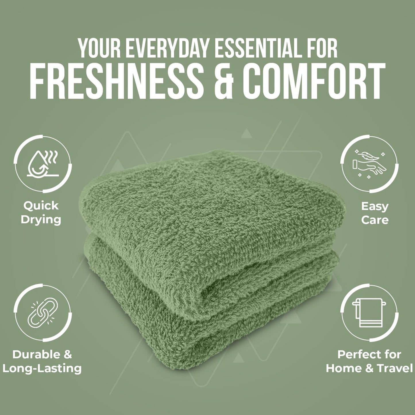 DAN RIVER 100% Cotton Wash Cloths 12 Pack [12x12] Soft & Absorbent Soft face Towels, Gym, Hotels & Spa Perfect for Everyday Use Fingertip Towels, Sage Green