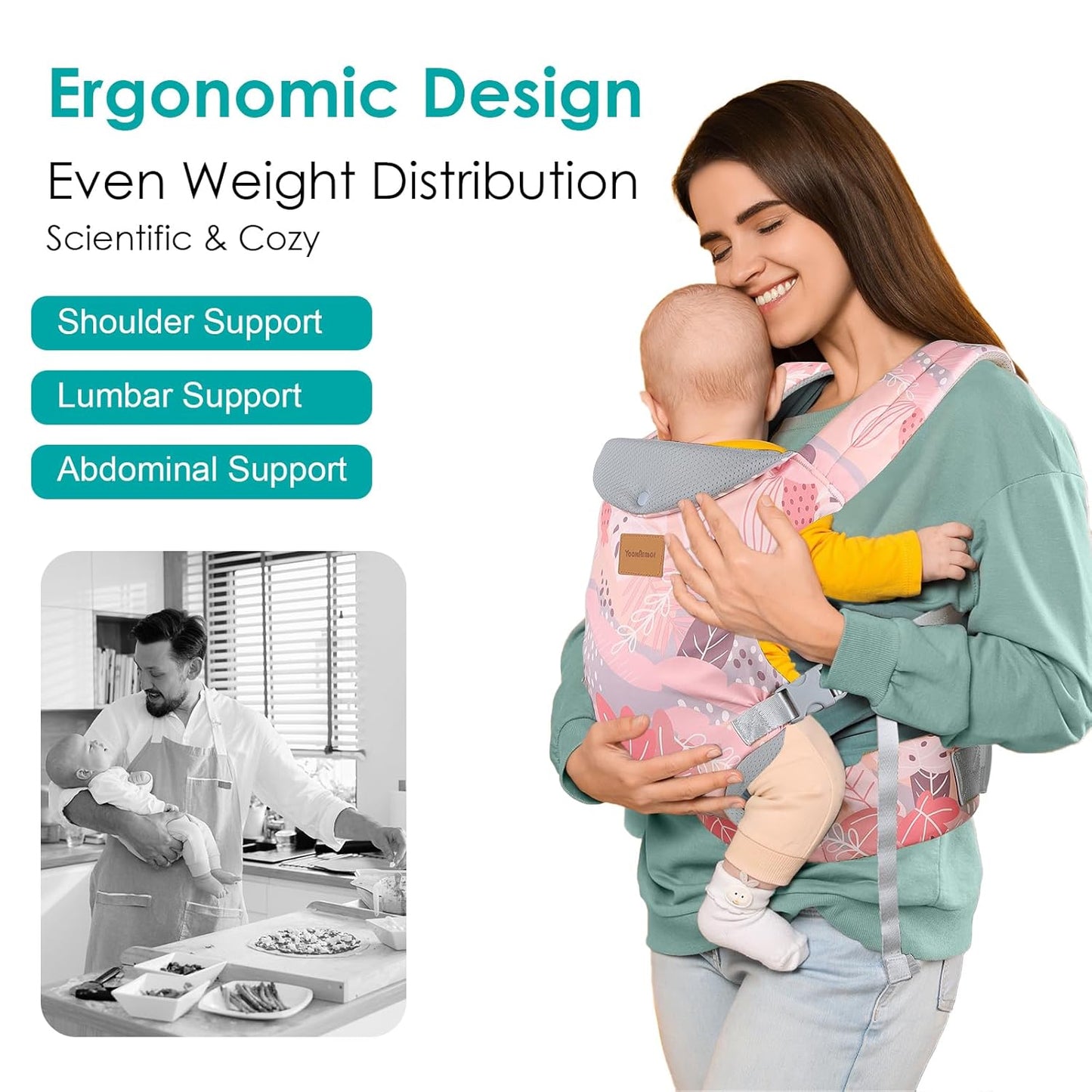 Baby Carrier, Ergonomic Adjustable Toddler Carriers for 7-33 Lbs, Cozy Lightweight Infant Carrier with Neck Support, Baby Chest Carriers with Lumbar Support for Parents (3-36 Months)