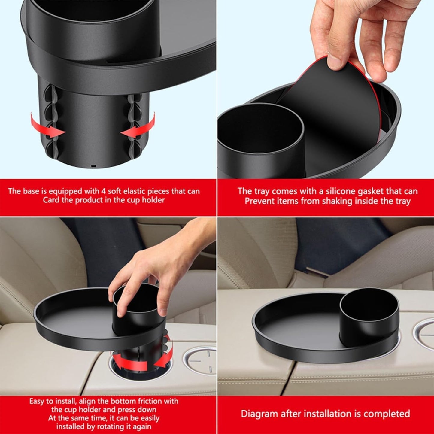 Car Seat Tray - Easily Expands Snack Tray Cup Holder Tray into 360° Cup & Travel Tray for Kids Car Seat, Booster, and Stroller (Black)