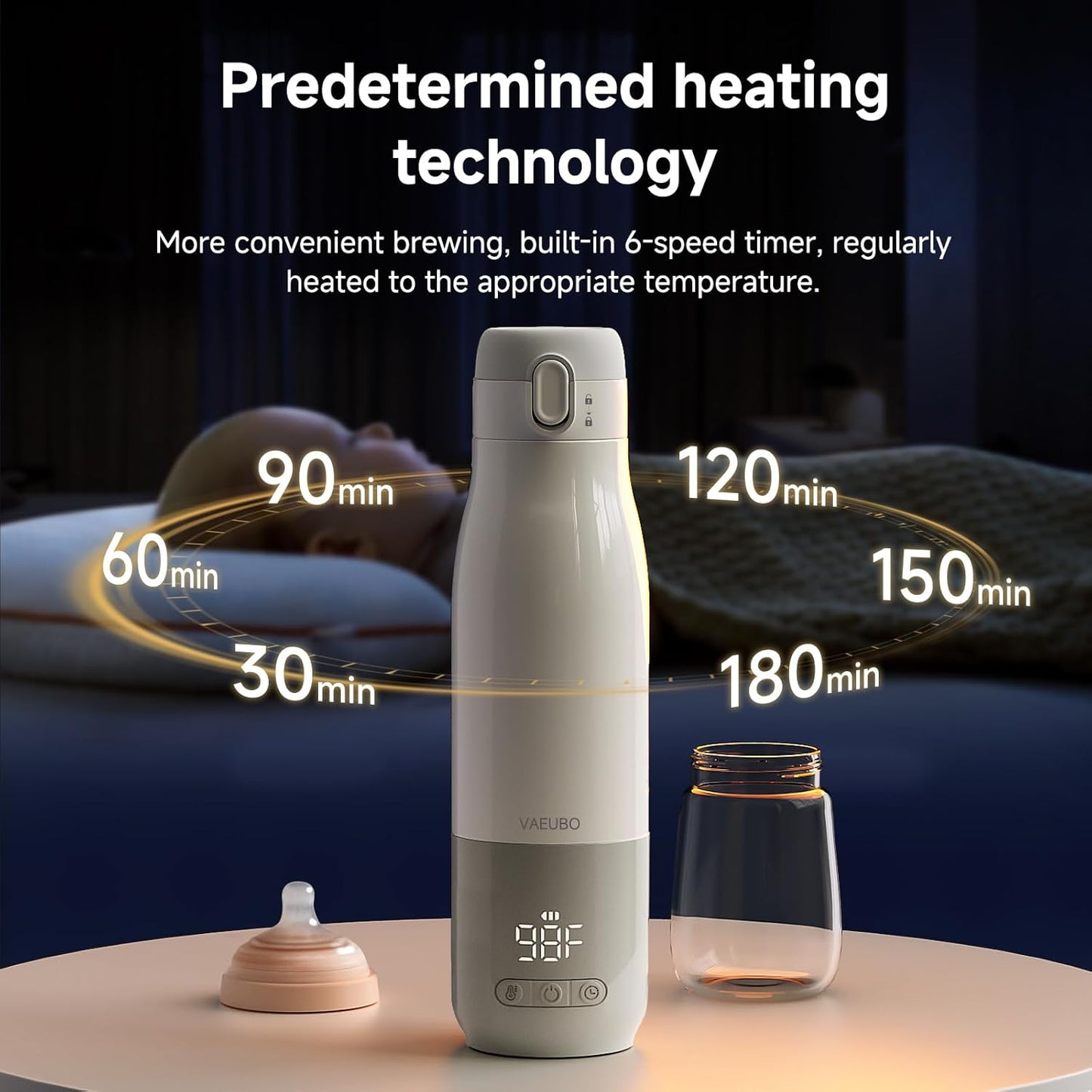Portable Bottle Warmer, Nano Film Heating 12 oz,Reservation Function,Fast Charging,55WPower,9000mAhLarge Capacity Lithium Battery,Anti-Dry and Anti-Burn Baby Travel Warmer