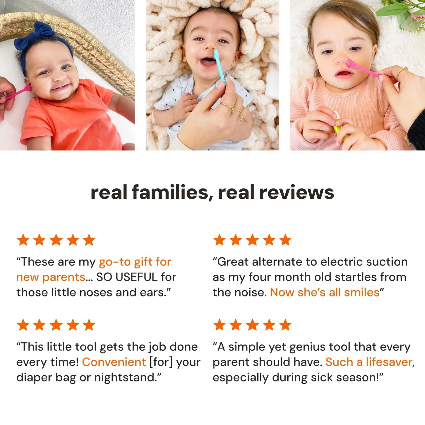 oogiebear: Baby Nose Cleaner & Ear Wax Removal Tool - Safe Booger & Earwax Removal for Newborns, Infants, Toddlers - Dual-Ended - Essential Baby Stuff, Diaper Bag, 2-Pack Orange with case