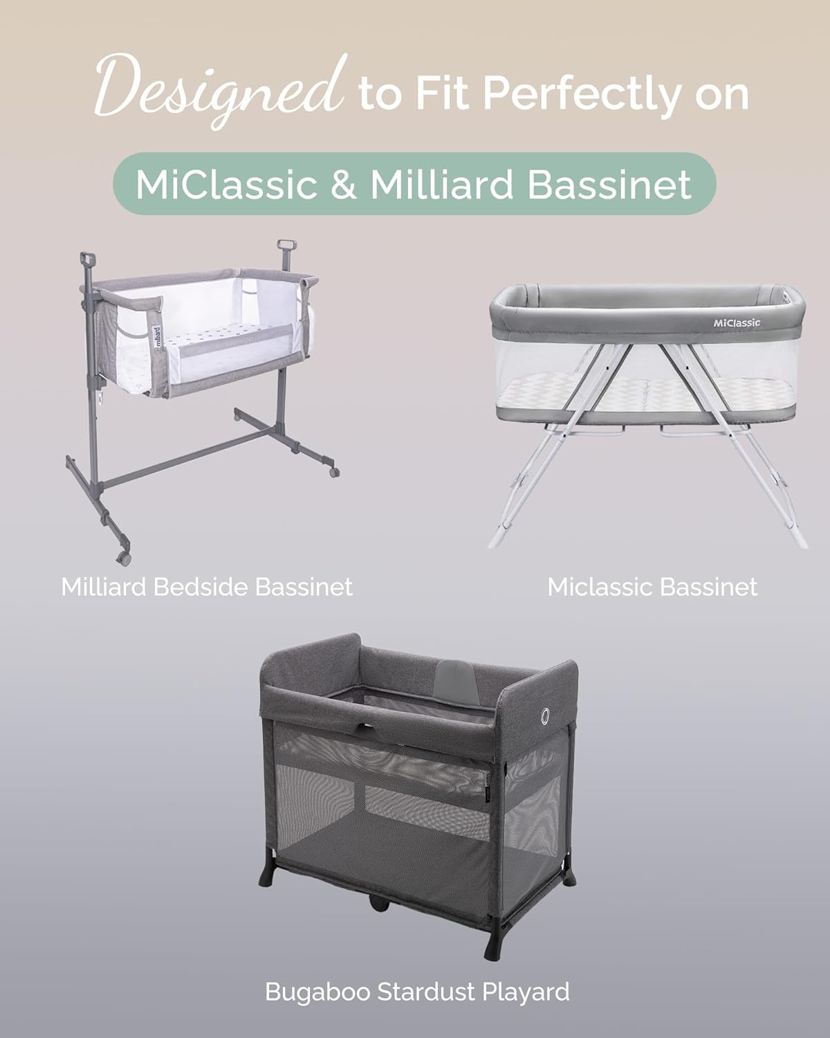 Bedside Sleeper Bassinet Sheets 35x20 for MiClassic, Milliard Bassinet and Large Bedside Sleepers - Buttery Soft, Premium Stretchy Jersey Knit Sheets - Sky + Sage + Cloud, 3 Pack