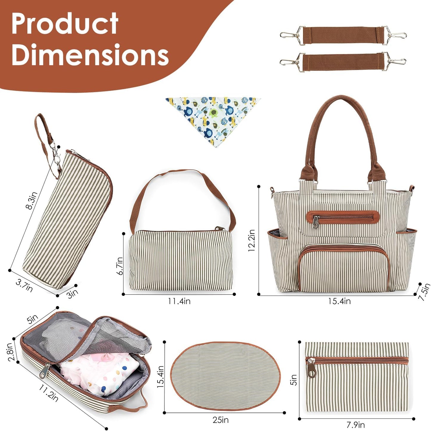 5PCS Baby Diaper Bag Set, Large Baby Doll Diaper Backpack