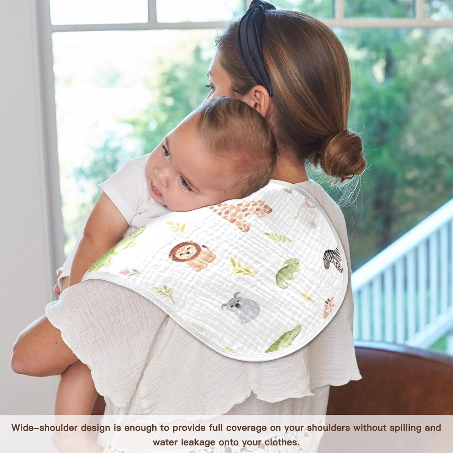 Muslin Baby Burp Cloths Set of 2, Soft Absorbent Safari Animals Muslin Washcloths, Bibs, Face Towel for Newborn Boys Girls, 22 x 11 Inch