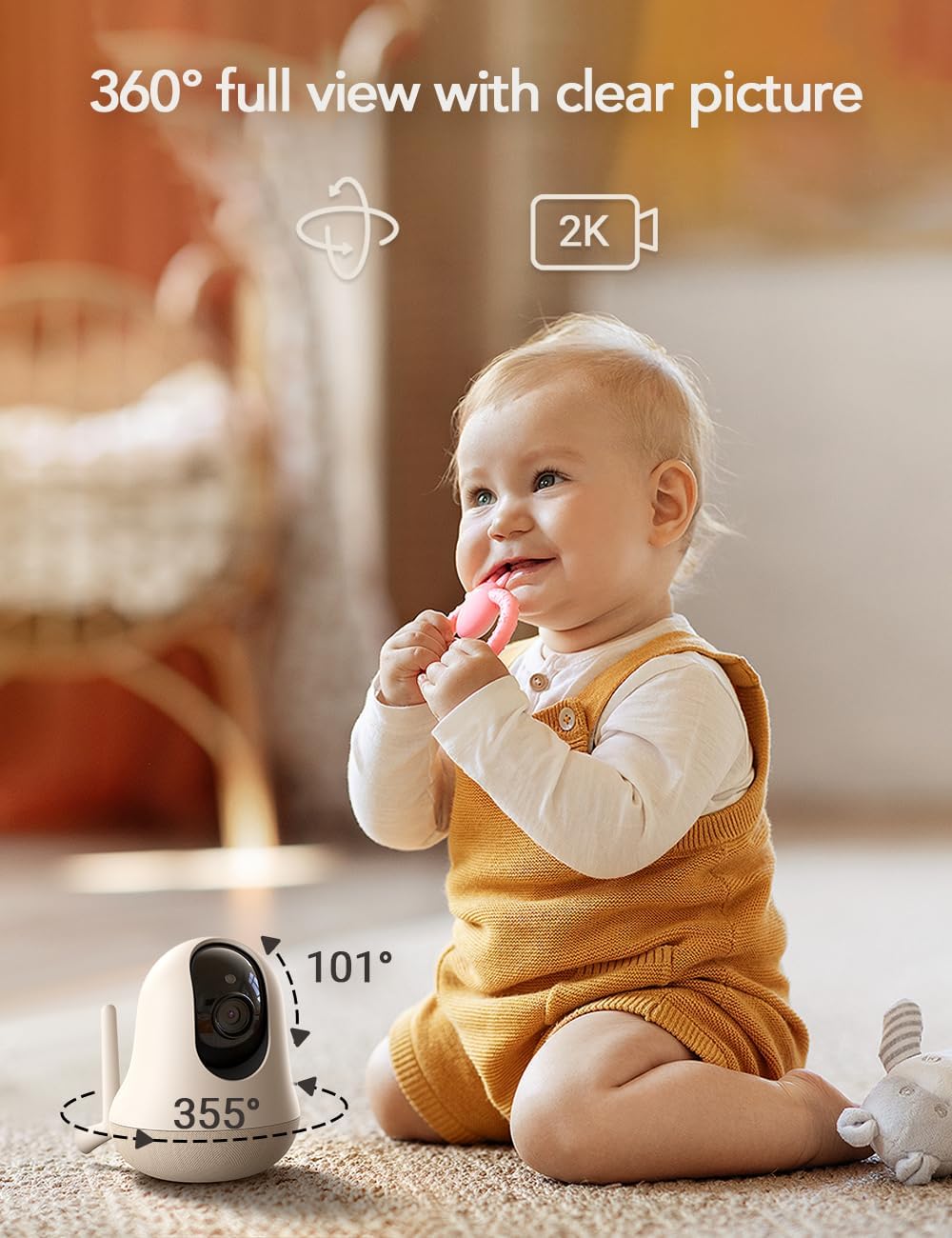 nooie Upgrade 5G Baby Monitor WiFi Smartphone, 2K Baby Camera Monitor 360 Pan & Tilt, HD Night Vision, Temperature Sensor, AI Motion Track, Two-Way Audio, Cry/Sound/Motion Detection, Works with Alexa