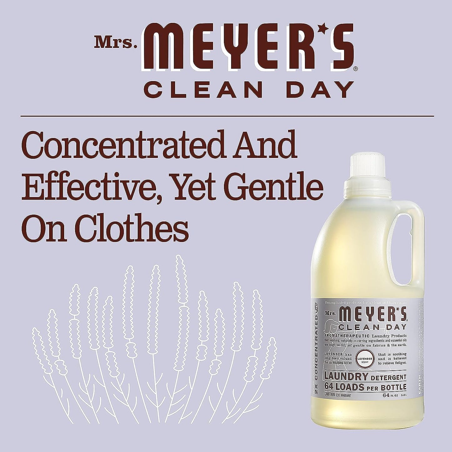 Mrs. Meyer’s Clean Day Lavender Laundry Detergent Concentrated Loads Per Bottle (64 Fl Oz (Pack of 3))