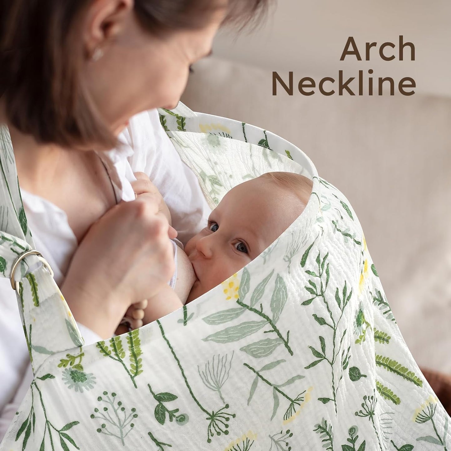 Yoofoss Muslin Nursing Cover for Breastfeeding, 100% Cotton Breastfeeding Cover with Arch Neckline, Soft Breathable Privacy Nursing Covers for Women, Multi-use Breastfeeding Essentials-Plants