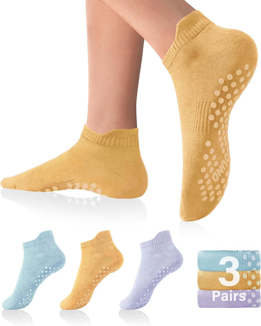 DIBAOLONG Pilates Socks with Grips for Women Yoga Socks Non Slip Barre Hospital Socks 6-Pairs Grippy Ankle Socks