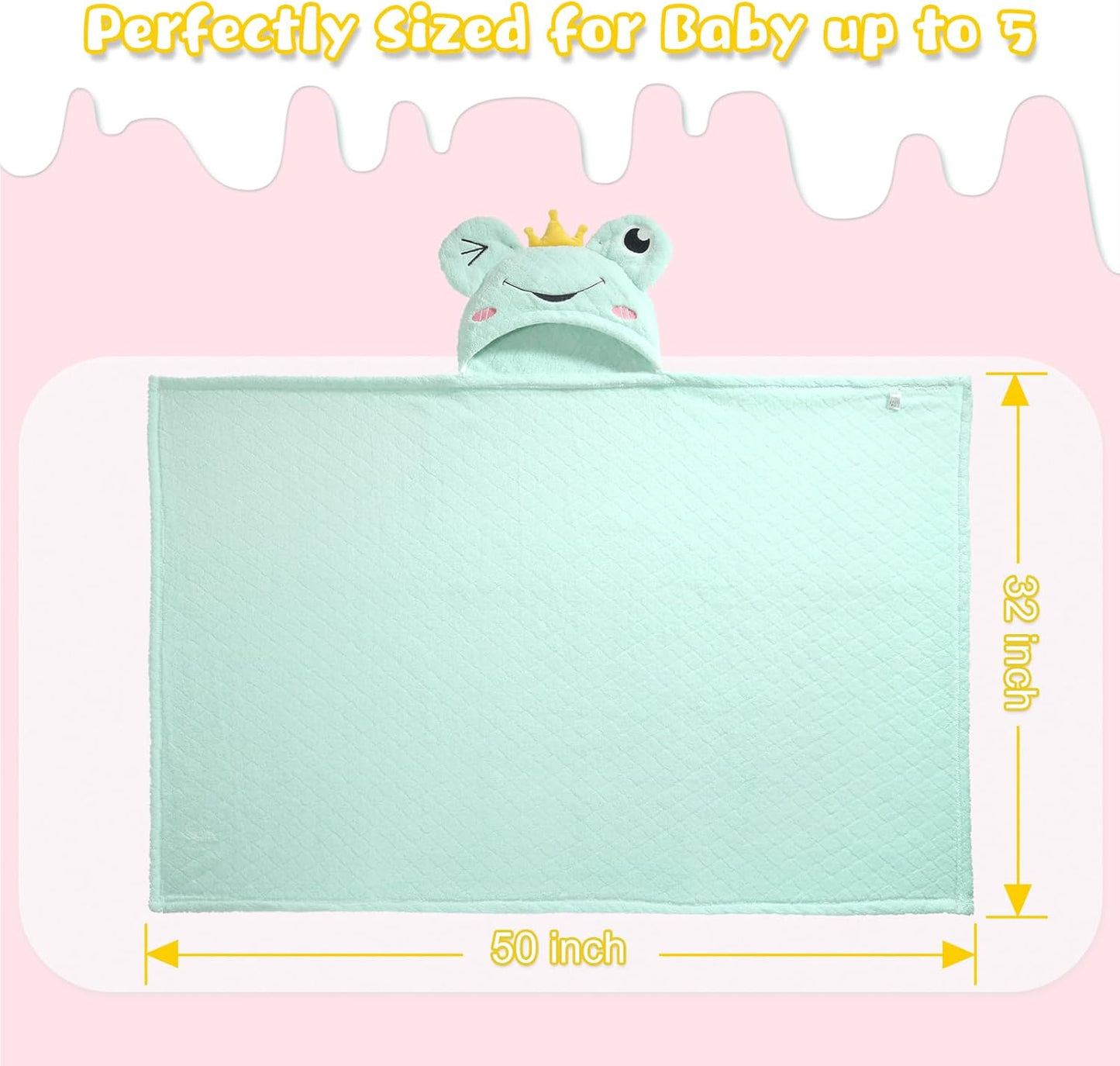 Hooded Baby Towels, 2-Pack Thick Absorbent Large 50"x 32" Baby Towels with Hood Aniaml for Children,Shower,Beach, Green & Orange Set