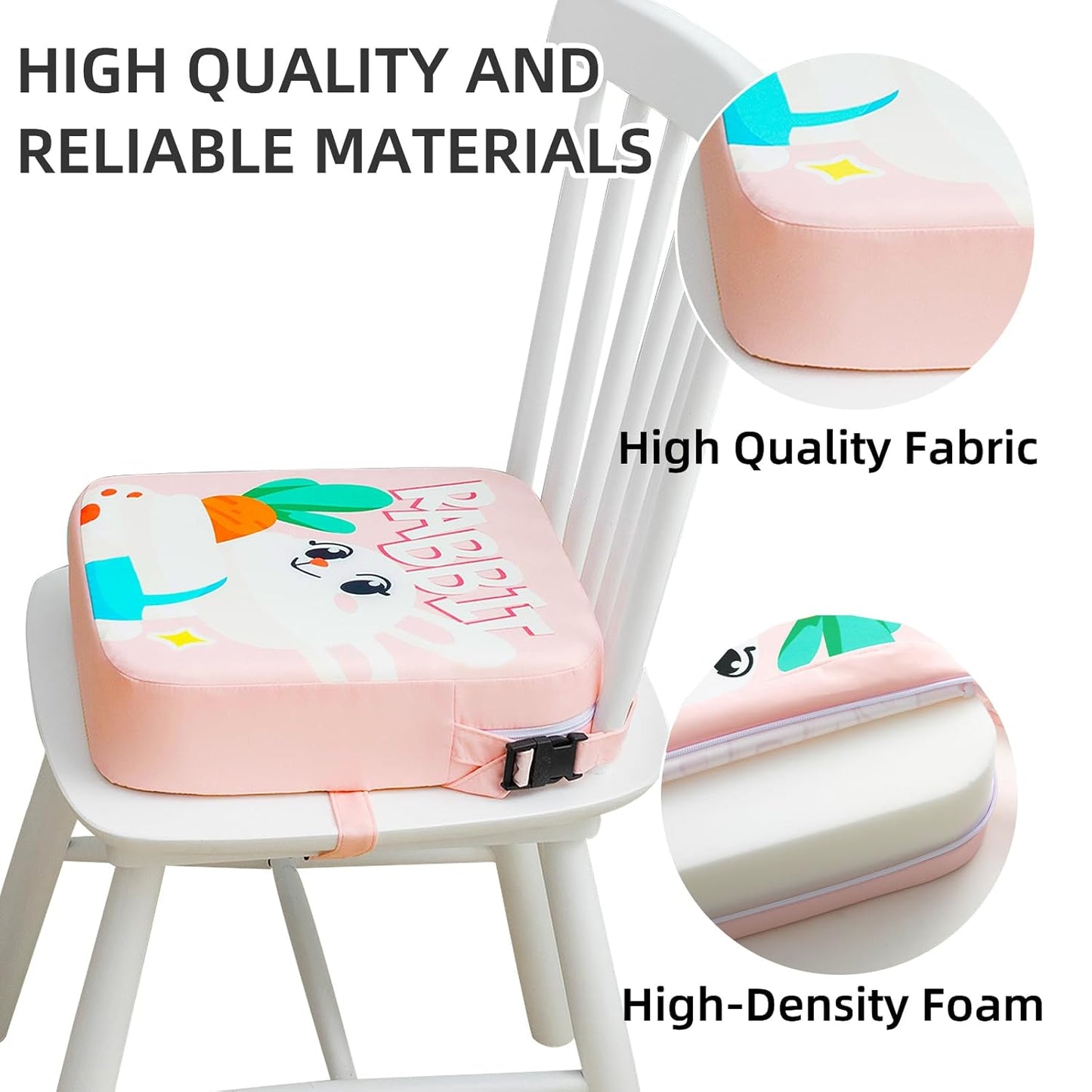 Toddler Booster Seat for Dining Table, Portable Kids Booster Seat with Safety Buckles Portable Increasing Booster Cushion with Non-Slip Bottom (Pink Rabbit)