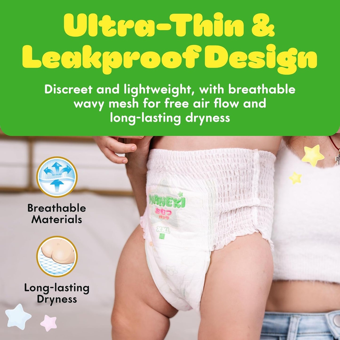 MANEKI Size 5 Diaper Pants, Disposable Baby Diapers Size 5 (26-37 lbs), 38 Count, Pull-Ups Style, Hypoallergenic