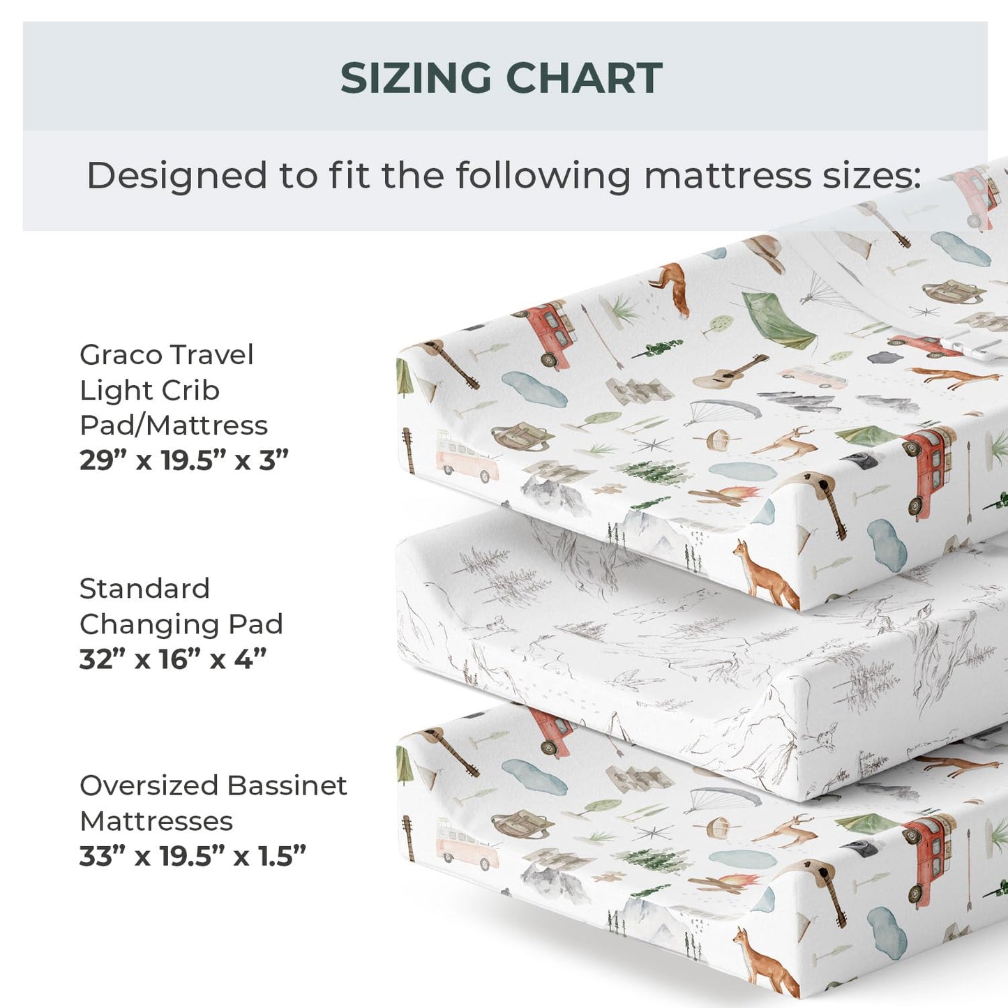 Pobibaby - 2 Pack Premium Changing Pad Cover - Ultra-Soft Cotton Blend, Stylish Woodland Pattern, Safe and Snug for Baby (Explore)