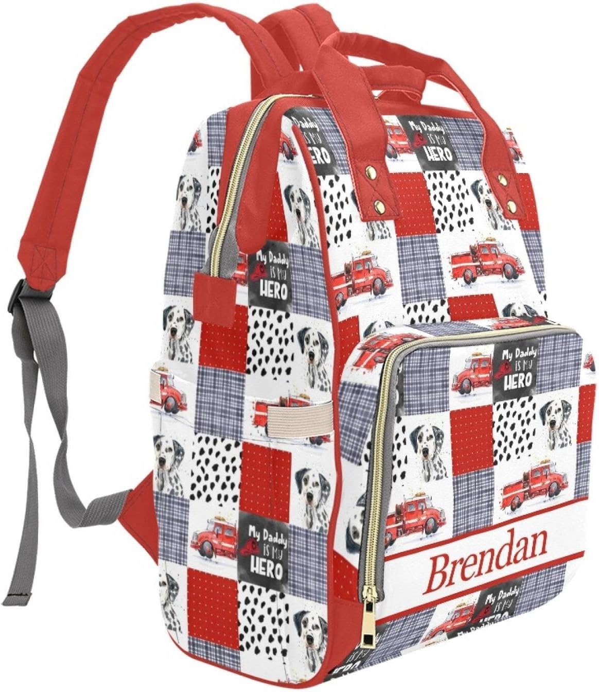 Fire Truck Personalized Diaper Bag with Custom Name – Custom Baby Tote Backpack for Mom, Unique Gift for New Parents, Baby Shower Essentials