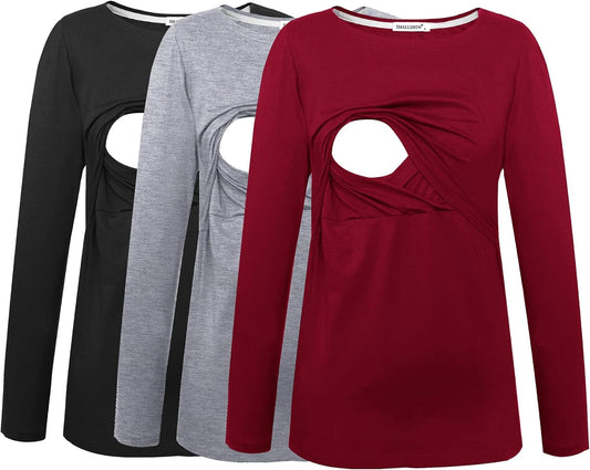 Smallshow Women's Maternity Nursing Tops Comfy Long Sleeve Breastfeeding T-Shirt