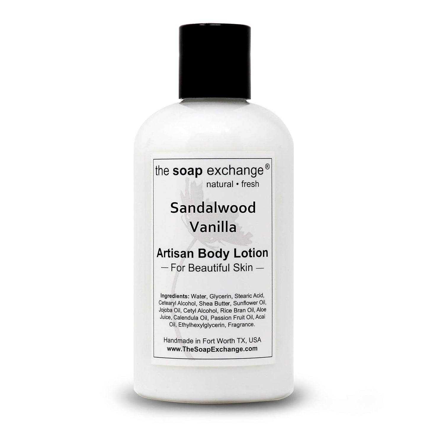 The Soap Exchange Body Lotion - Sandalwood Vanilla Scent - Hand Crafted 8 fl oz / 240 ml Natural Artisan Skin Care for Hand, Face, & Body, Moisturize, Hydrate, & Protect. Made in the USA.
