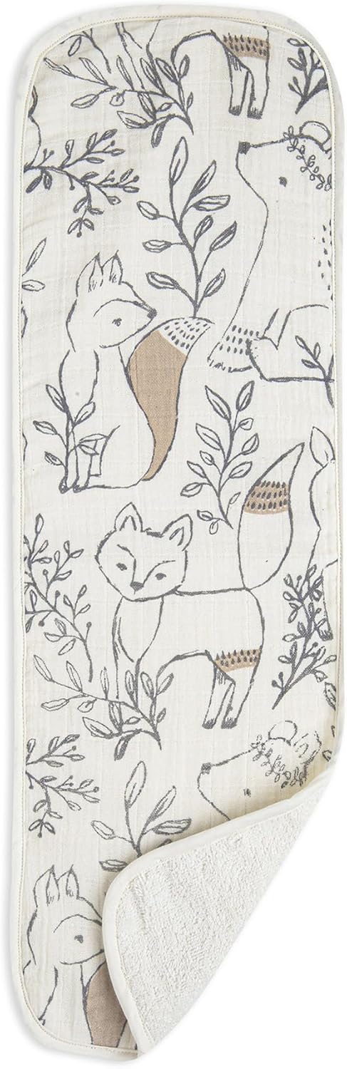 Crane Baby Muslin Burp Cloths Set, Woodland Animals, Gender Neutral Baby Gift, Absorbent Cotton Terry Backing, Machine Washable, 7" X 20"