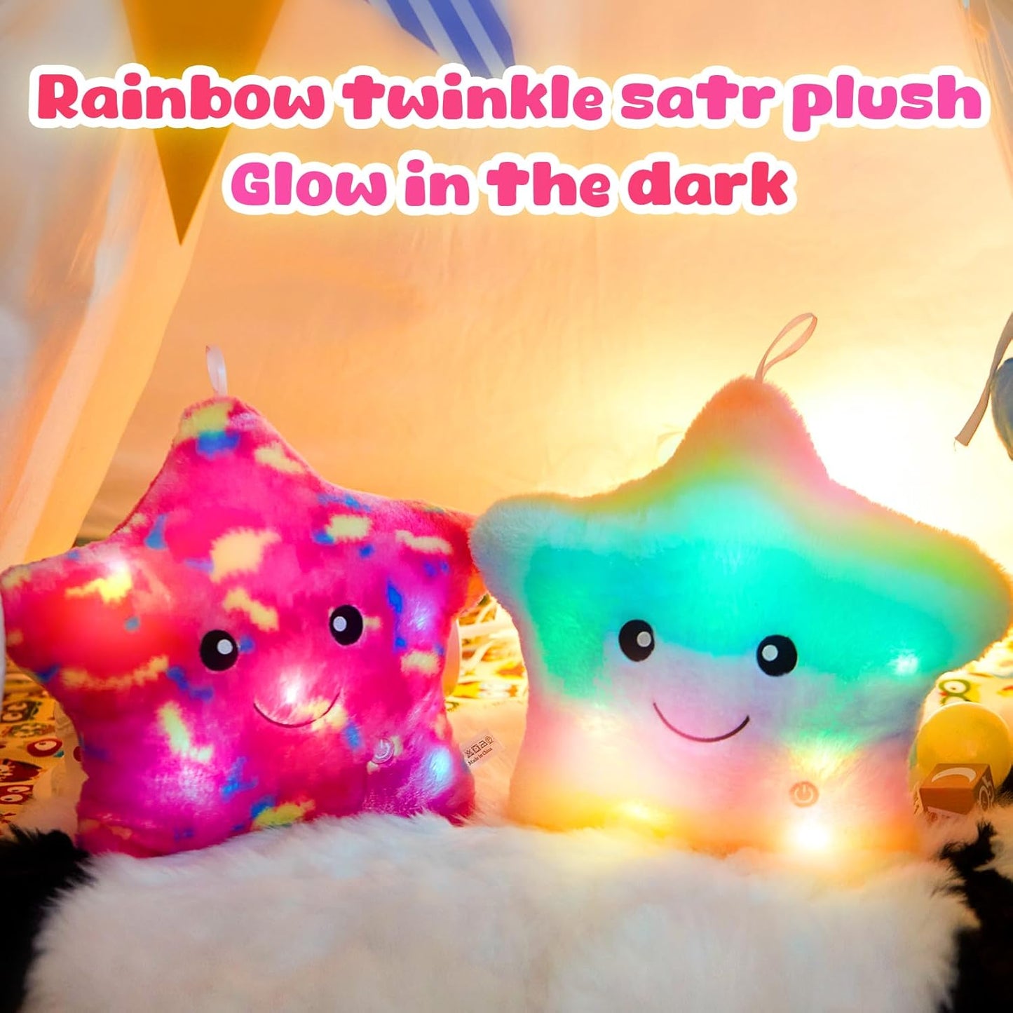 WEWILL 13'' Pink Light up Twinkle Star Glowing LED Night Light Plush Toy Pillows Stuffed Animal Birthday Christmas Holiday Valentines Gifts for Toddlers Girls