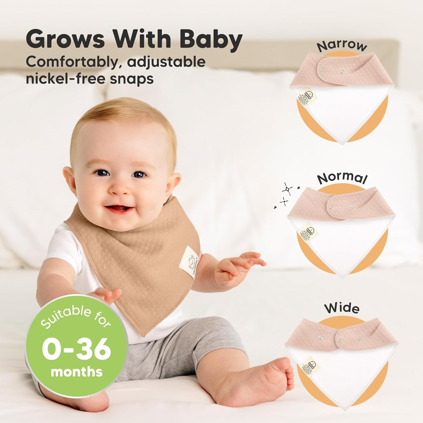 KeaBabies 8-Pack Bandana Bibs for Baby Girls, Boys - Organic Cotton Baby Bibs for Drooling & Teething Newborn, Toddler, Infant 0-36 months, Extra Soft, Absorbent Cloth with Snaps (Driftwood/Quin)