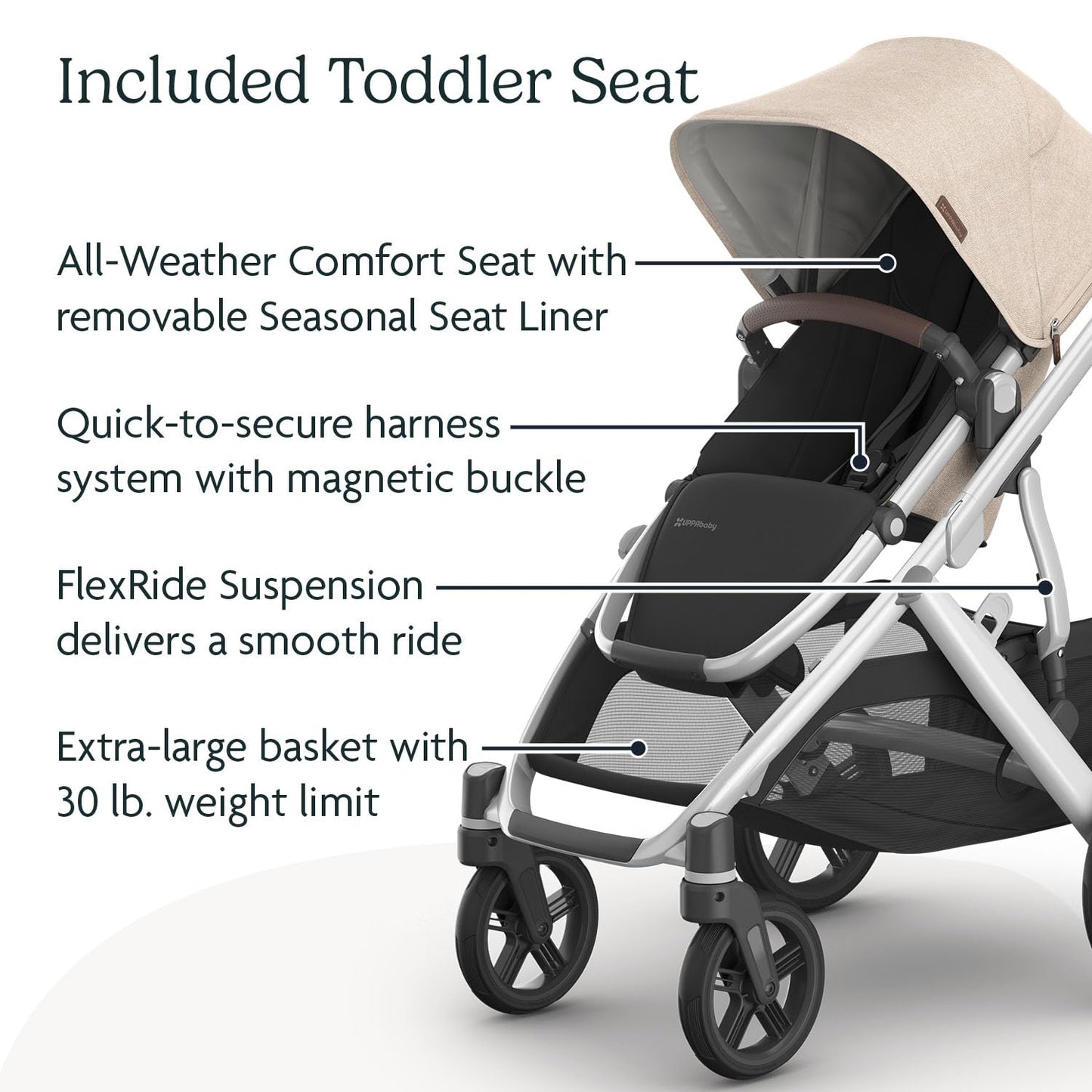 UPPAbaby Vista V3 Stroller + Bassinet V3 - Convertible Single-to-Double Stroller System- Bassinet, Toddler Seat, Bug Shield, Rain Shield Included - Declan (Oat Mélange/Silver Frame/Chestnut Leather)
