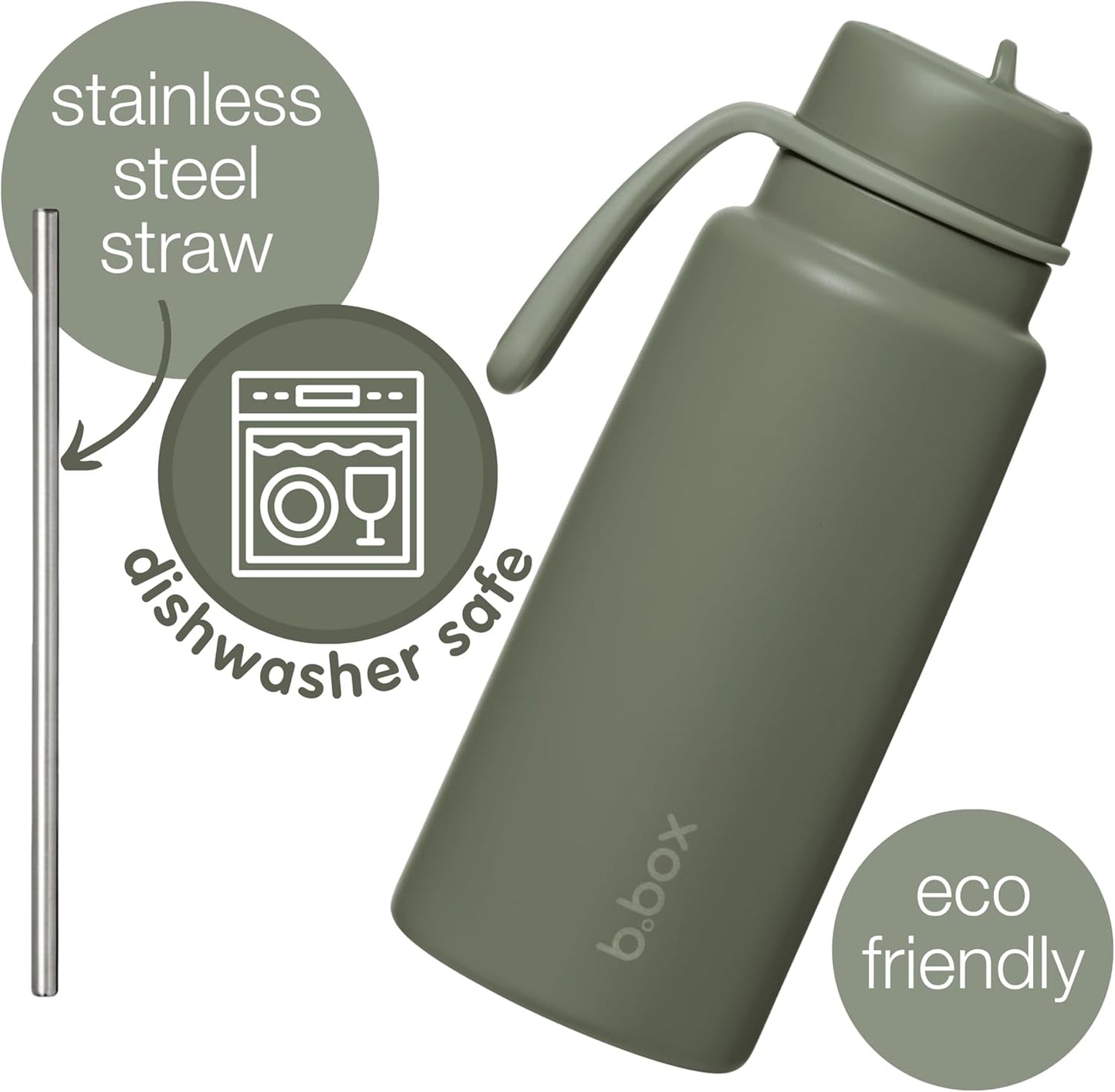 b.box Triple Insulated 34oz Water Bottle w/Stainless Steel Straw. 46 Hours Cold. Leak Proof Tumbler with Lid and Straw for Travel, Gym & School. BPA Free Sports Water Bottles.