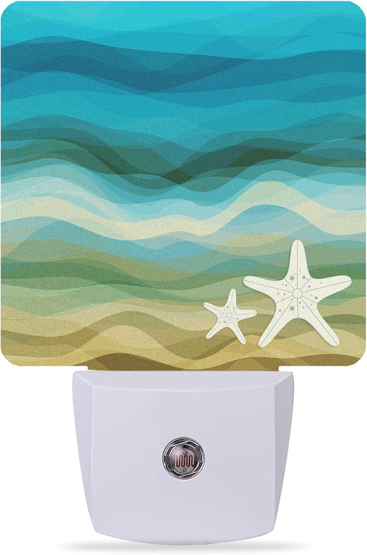 Night Lights Plug into Wall Modern Waves Starfish Sandy Beach Night Lights Dusk to Dawn Sensor Led Lamp for Women Men,Led Lights for Stairway/Hallway/Bedroom,0.5W