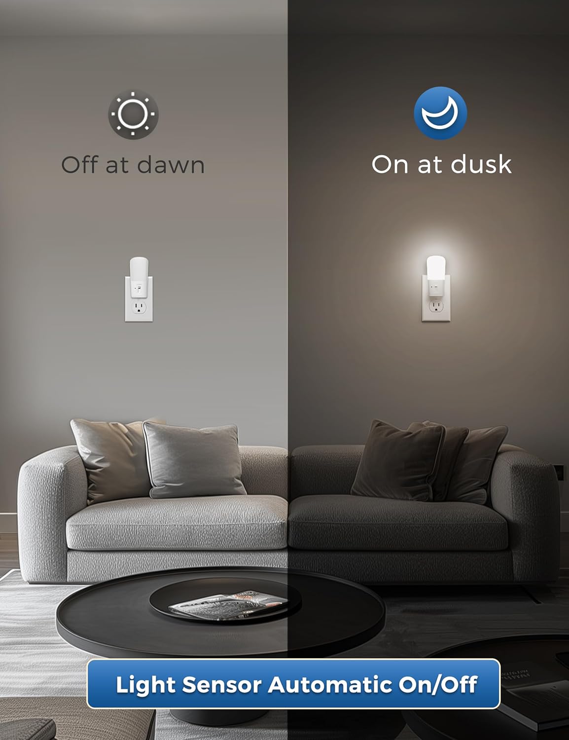 L LOHAS LED Dimmable Night Light[2 Pack], Plug in Night Lights with Dusk to Dawn Sensor, Daylight 5000k from 5-80 LM Brightness Adjustable, Bright Mini Wall Nightlight for Kids Room, Stairway