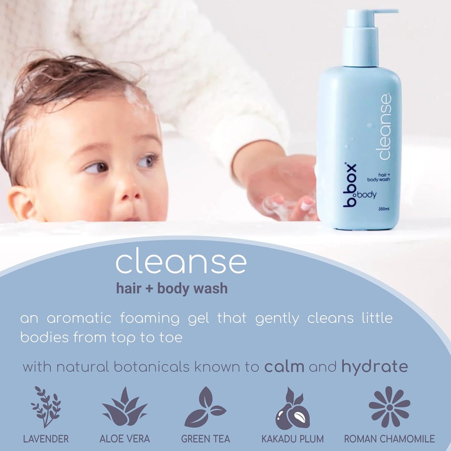 b.box body Cleanse - Baby Shampoo and Body Wash w/Relaxing Lavender & Roman Chamomile Scents. Gentle Foaming Gel for Newborns & All Ages. Plant Based, Cruelty Free. Dermatologist Tested, 11.8 Fl Oz