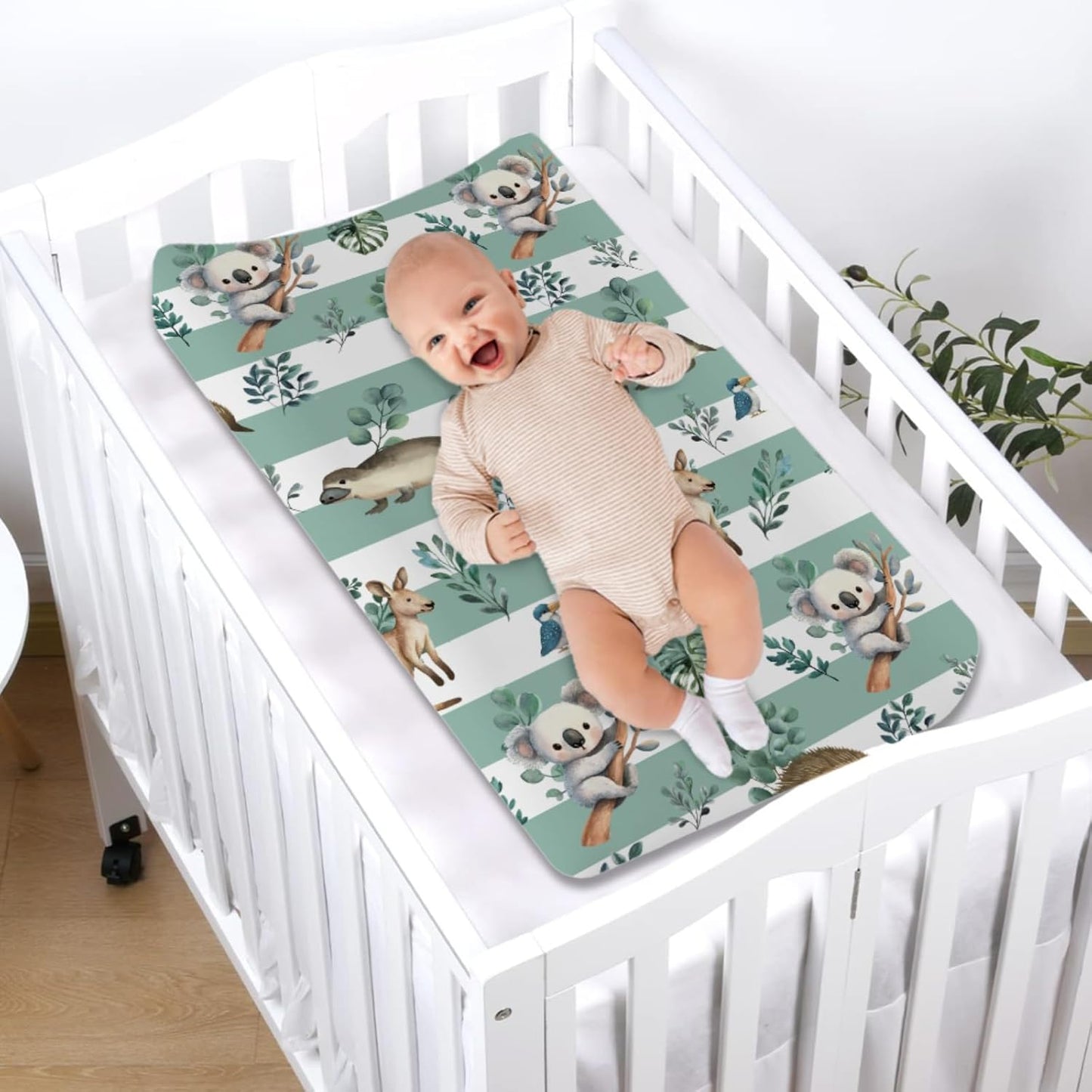 Baby Australian Animals Baby Changing Pad Covers for Boy Girl 32''x16'' Cute Koala Green Tropical Leaves Fitted Diaper Change Table Sheets Baby Animals Stripes Soft Breathable Baby Changing Table Mats