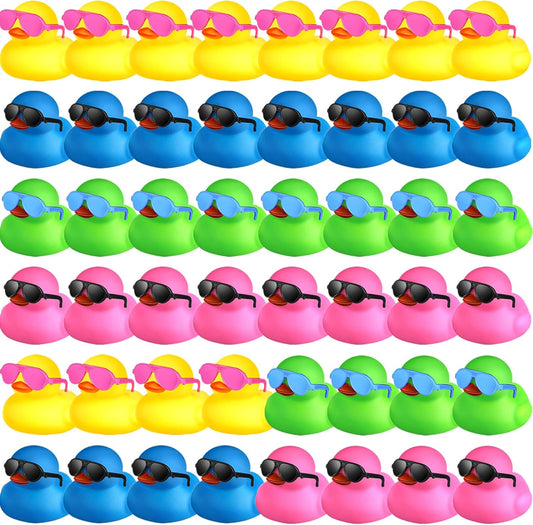 Chivao 48 Pcs Mini Rubber Ducks with Sunglasses in Bulk Small Duck Gift Bathtub Toys for Holiday Cruise Birthday Party Favor(Multicolor)