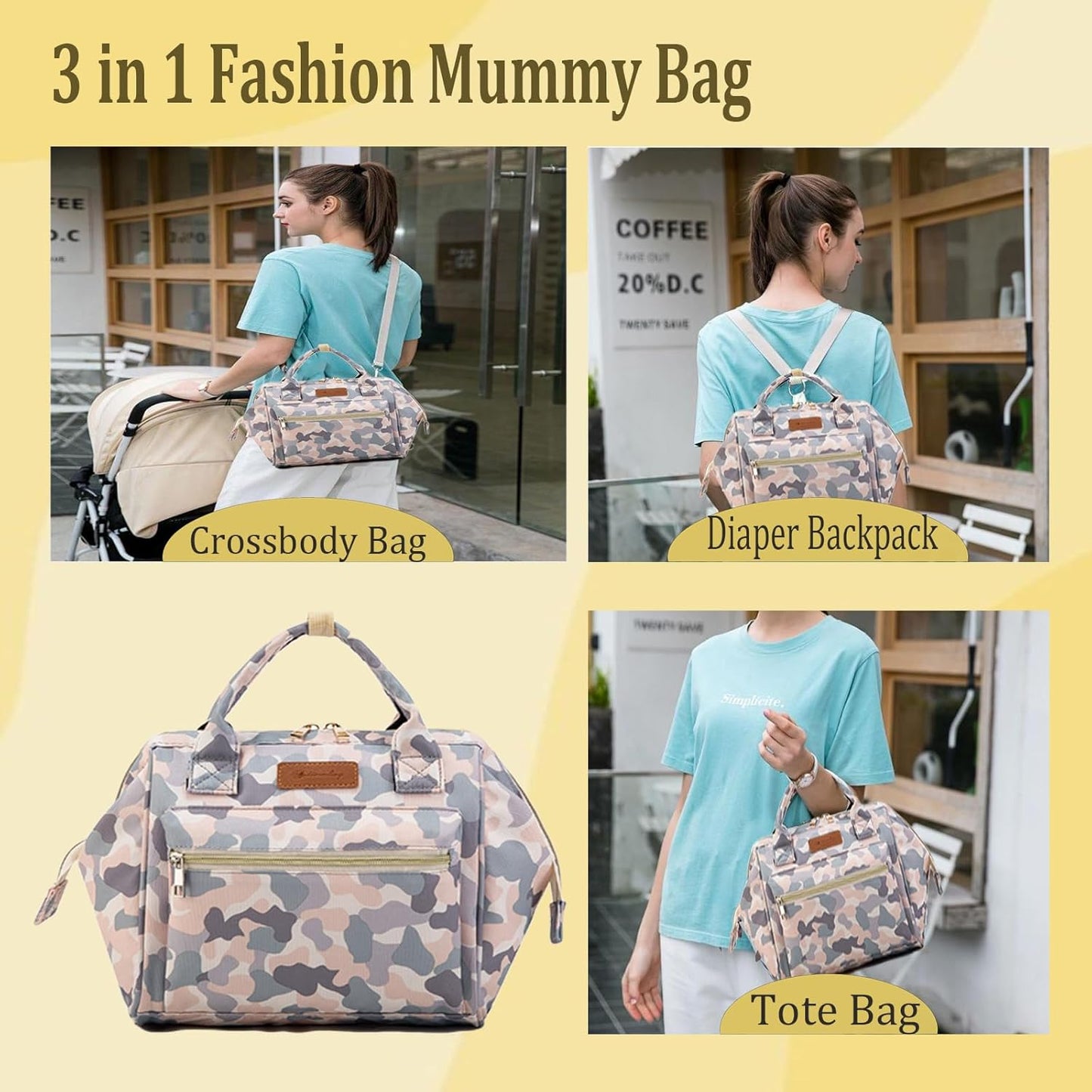 Small Diaper Bag-Mini Diaper Bag Backpack Crossbody Baby Diaper Tote Bag with Insulated Pocket(camouflage)
