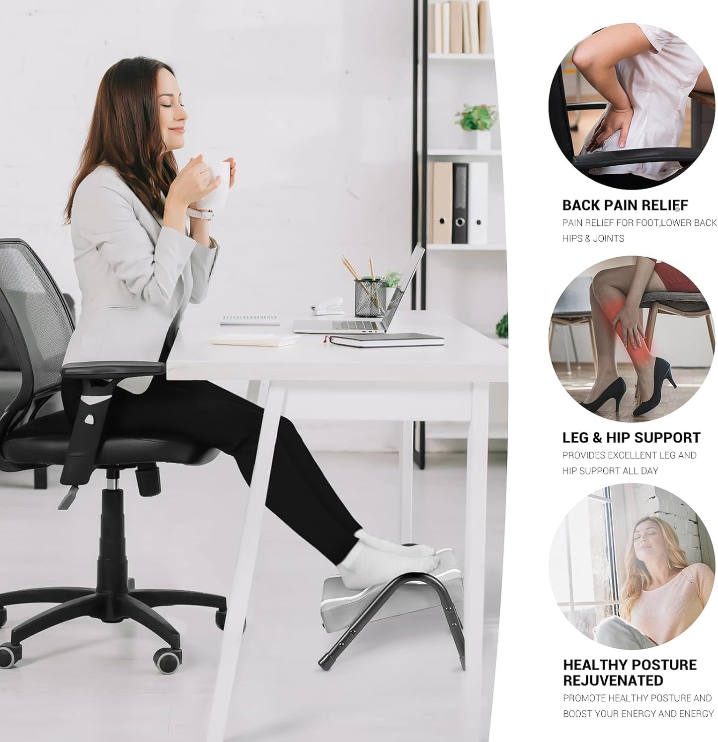 Foot Rest for Under Desk at Work,Ergonomic Foot Rest for Office Use, Heights,Relieving Pain in Lower Back, Hip, Knee (Grey)