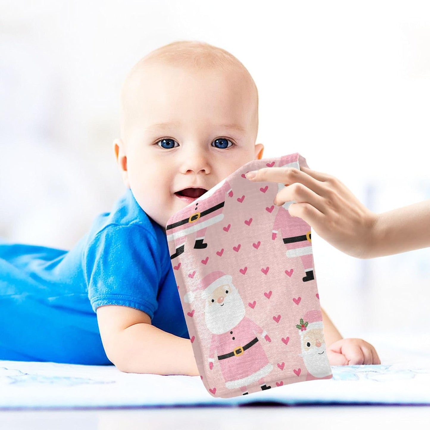 Pink Christmas Santa Claus Muslin Burp Cloths Baby Burp Cloths for Boys Girls Cute Hearts Baby Muslin Washcloths Baby Essentials for Newborn Soft Absorbent 12x12in,3 Pack