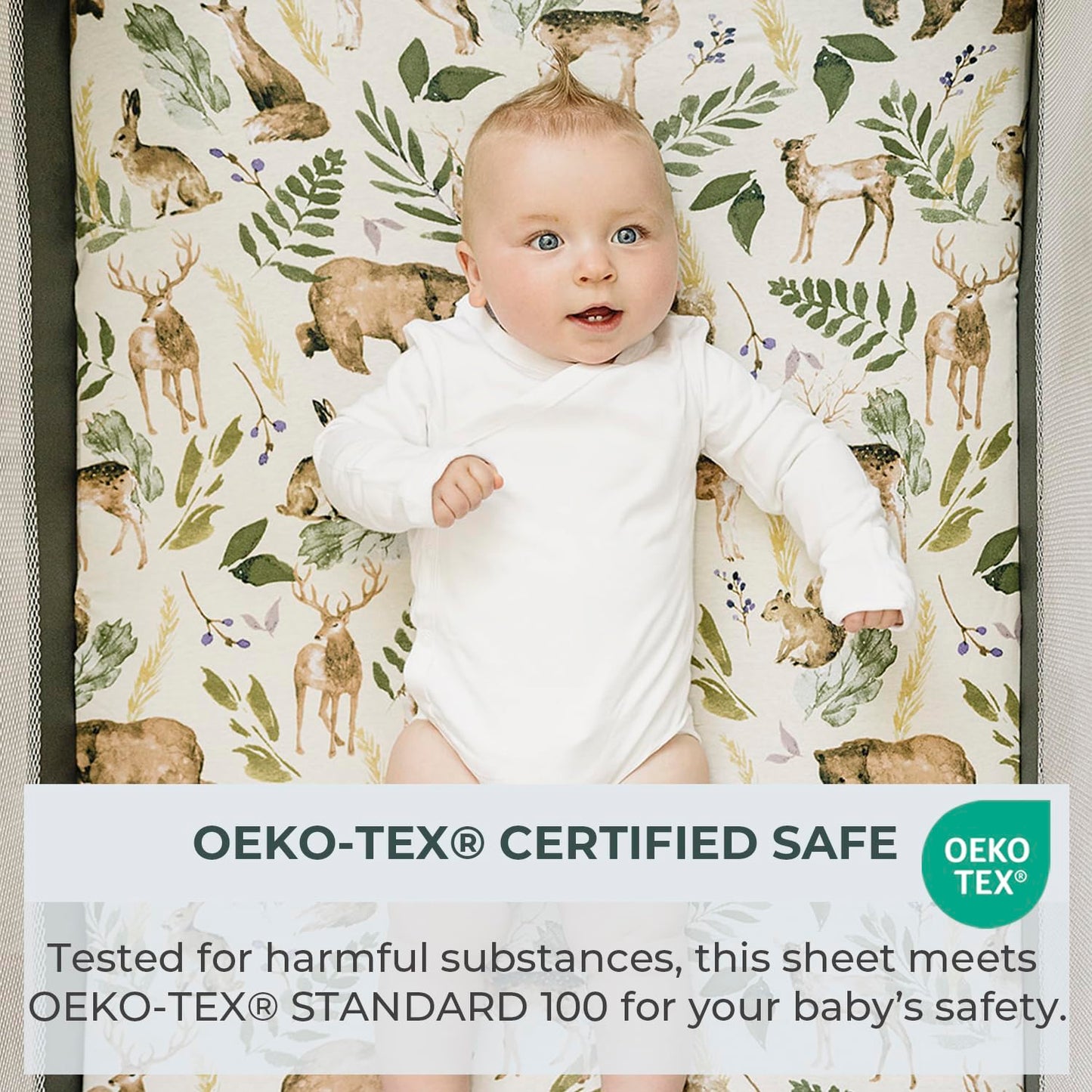 Pobibaby - 2 Pack Premium Pack N Play Sheets Fitted for Standard Pack and Plays and Mini Cribs - Ultra-Soft Cotton Blend, Stylish Woodland Pattern, Safe and Snug for Baby (Wildlife)