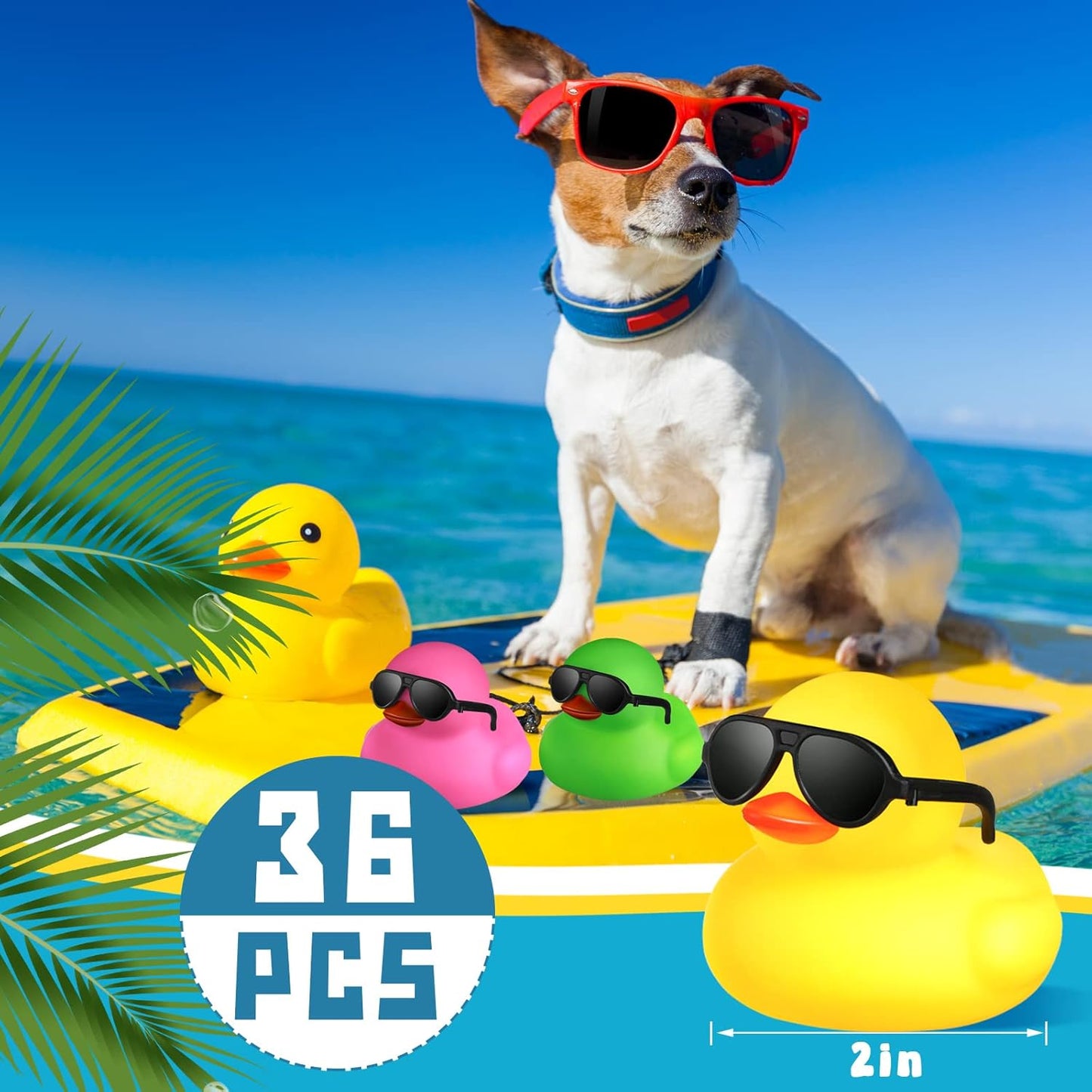 Chivao 36 Pcs Mini Rubber Ducks with 36 Sunglasses Rubber Ducks in Bulk Bathtub Duckies Toys for Kids Christmas Valentine Gifts Birthday Party Favors Cruise(Colored,Duck with Sunglasses)