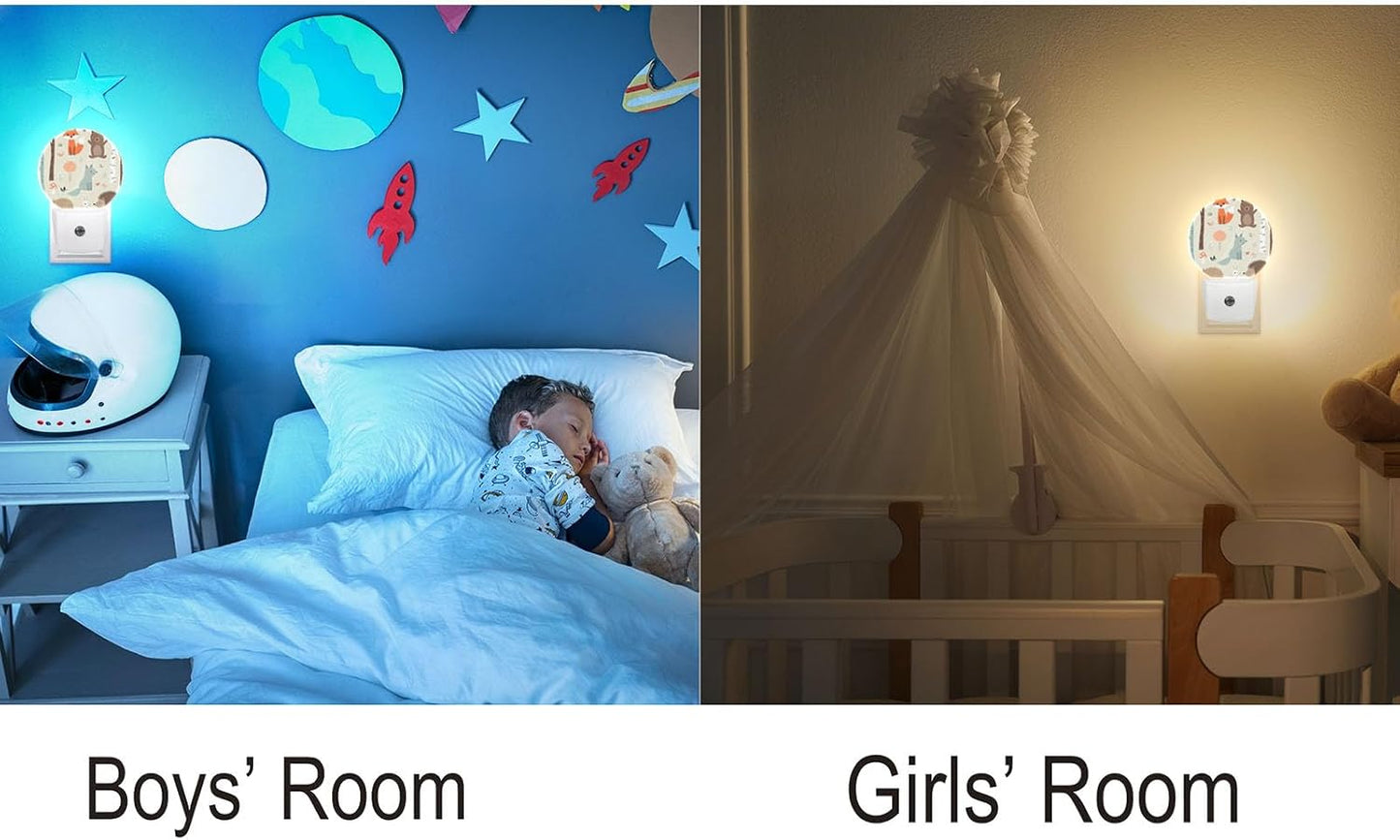 Axayaz Animal Night Light Plug Into Wall Fox Bear Bunny Elk Hedgehog Birds Mushrooms Trees Cartoon Flower Auto Sensor LED Dusk to Dawn Light for Bedroom Staircase