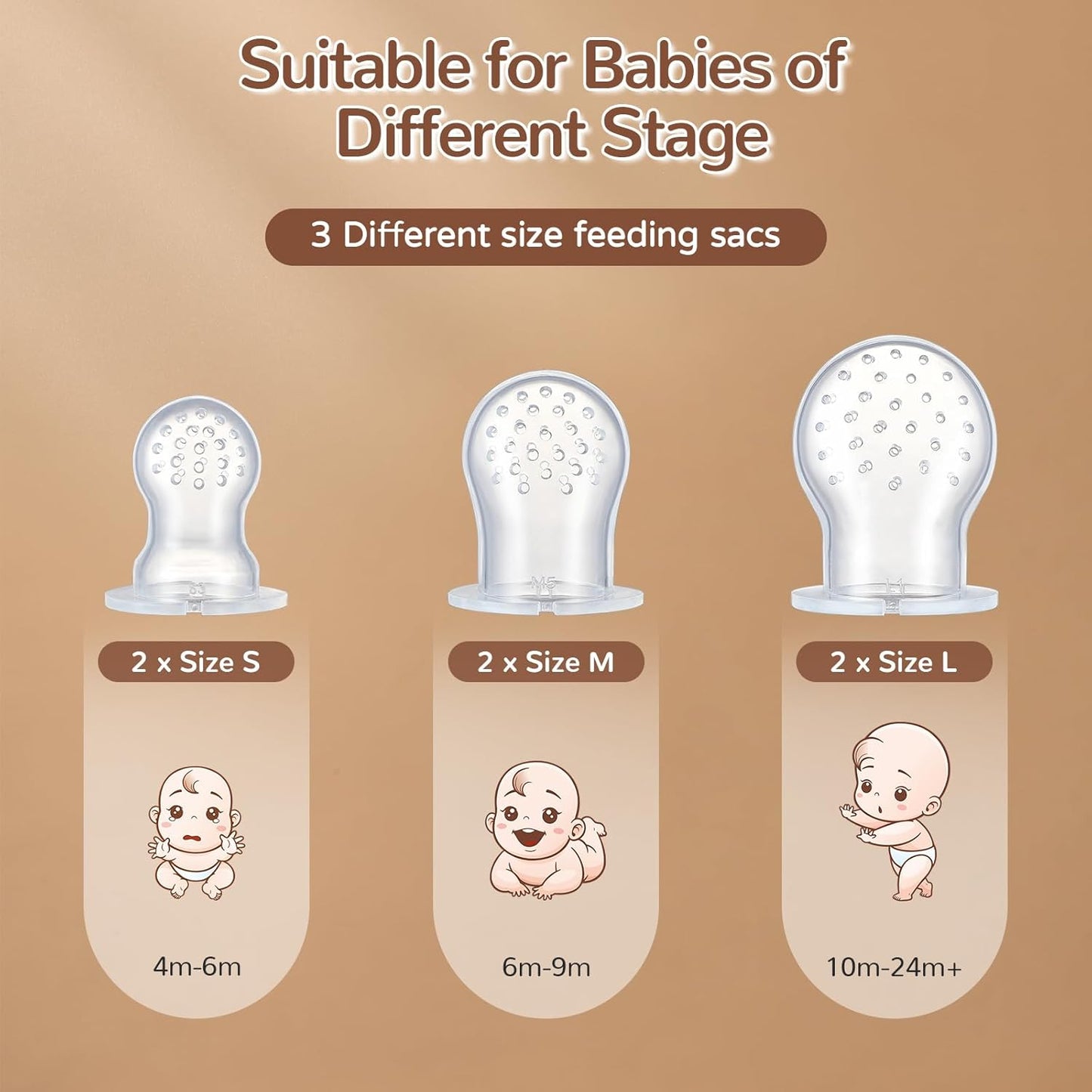 2 Pack Silicone Baby Fruit Feeder with Mini Freezer Tray, Breastmilk Popsicle Molds for Baby Teething Relief, Teethers, Fresh Food Feeder for Safe Infant Self Feeding, Extra Food Pouches - Chocolate